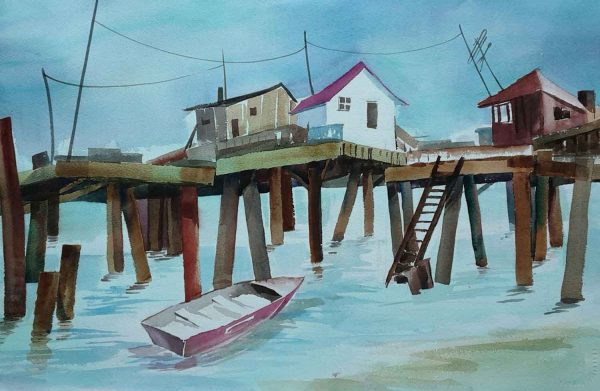 Fishing village painting.