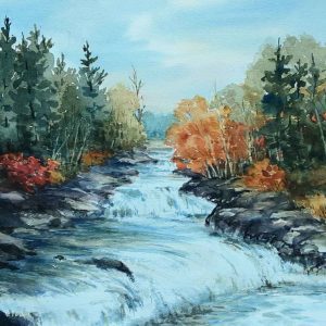 Forest with a river painting.